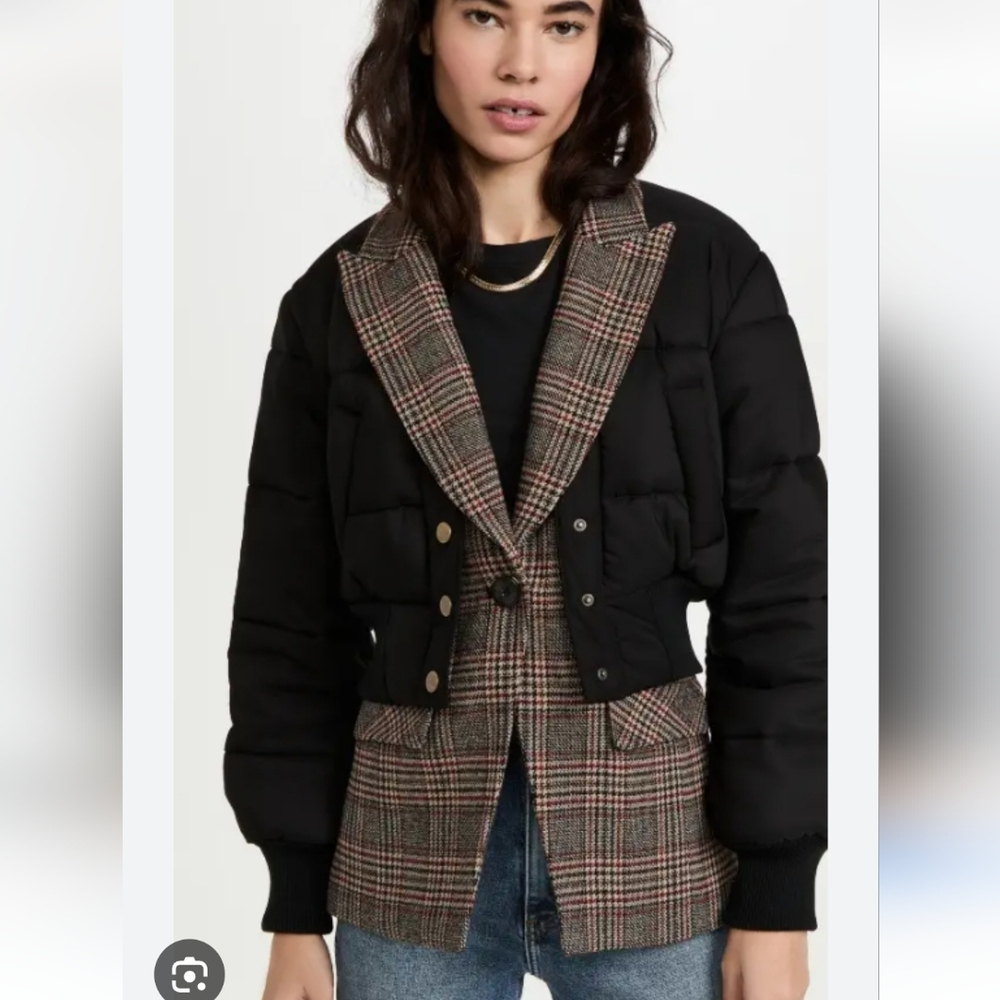 Veronica Beard Larkin Mixed Media Puffer Jacket Blazer Layered 4 Outerwear